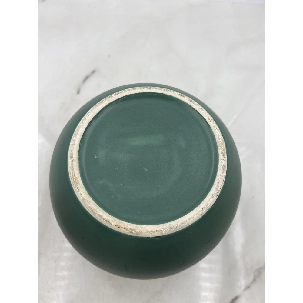 Ceramic Vase Pot Matte Sage Green Round Minimalist Spherical Post Mod 7.5in